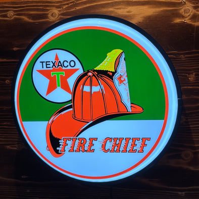 Texaco Fire Chief 18" Backlit LED Button Sign Design #W7176
