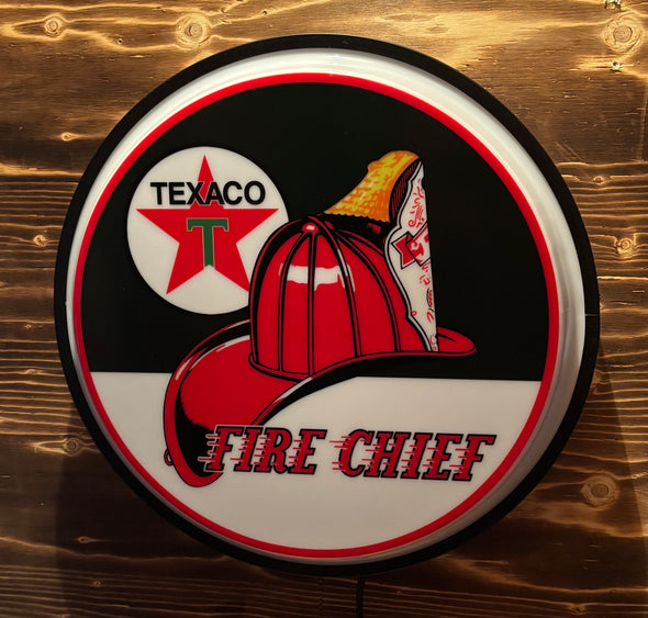 Texaco Fire Chief 18" Backlit LED Button Sign Design #W7176