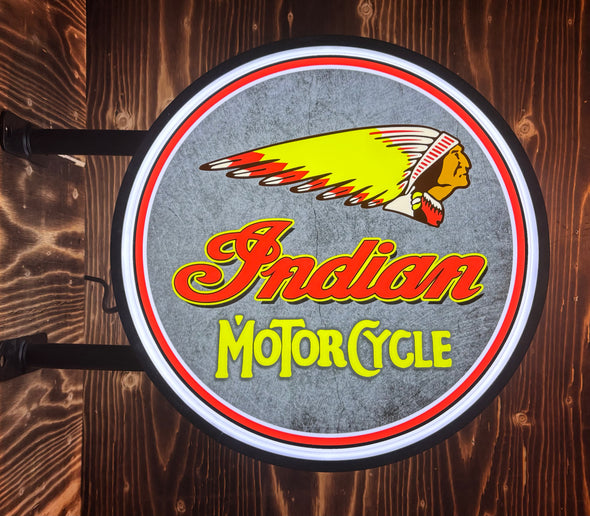 Indian Motorcycle 20" Two Sided LED Fixed Flange Sign Design #F7060