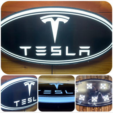 Tesla 32" Backlit LED Oval Sign Design #V7211