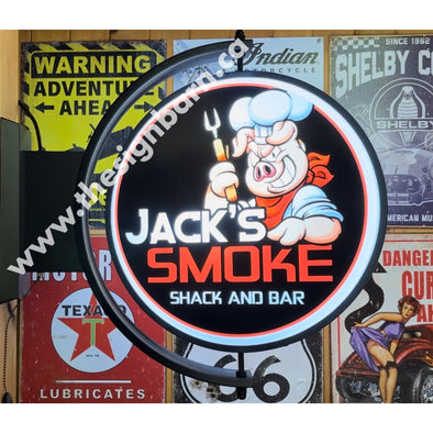 Jack’ Smoke Shack & Bar 24” Rotating Led Lighted Sign Pivoting With Switch