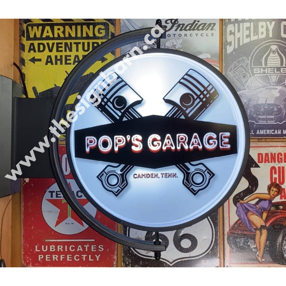 Pop’s Garage Custom Designed 24’’ Rotating Led Lighted Sign Pivoting With Switch