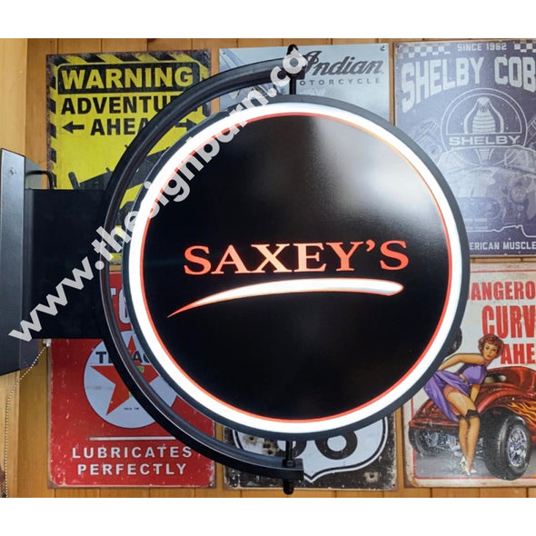 Saxey’s Custom Designed 24” Rotating Led Lighted Sign Pivoting With Switch