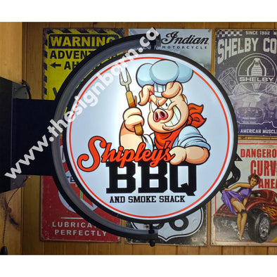 Shipley’s Bbq And Smoke Shack Custom Designed 24’’ Rotating Led Lighted Sign Pivoting With Switch